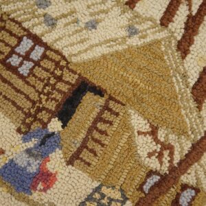 Semi-Antique Pictorial Carpet with Cabin in Snow 2'3" x 4'7" American Hooked Rug