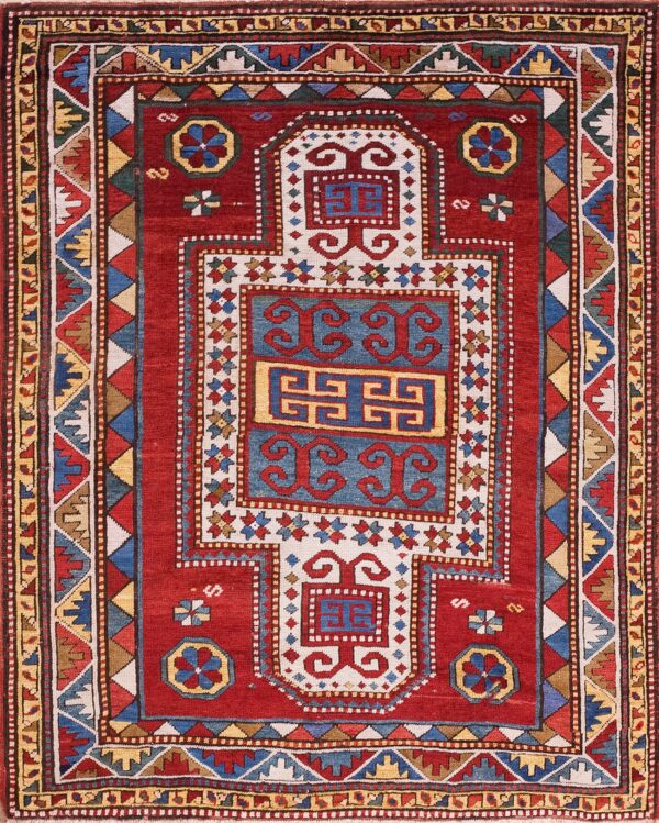Antique caucasian, kazak rug 4' 4" x. 5' 3"