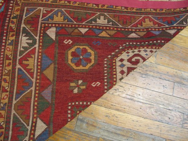 Small red tribal geometric antique bold caucasian kazak scatter rug - image 2