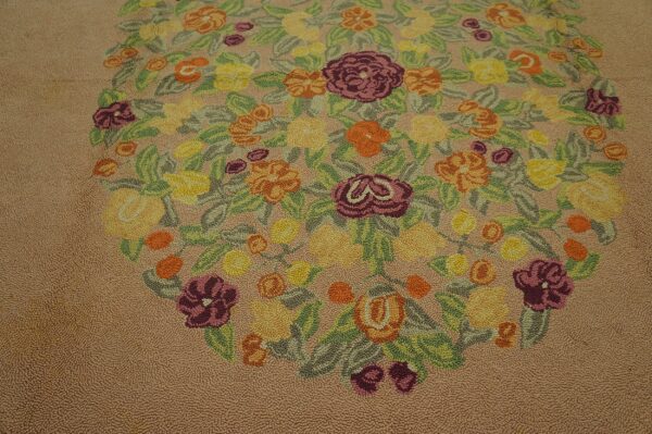 Large oversized oval shape ivory antique european floral pattern american hooked rug - image 4