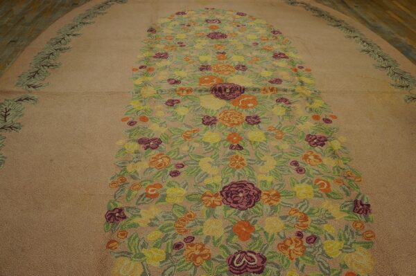 Large oversized oval shape ivory antique european floral pattern american hooked rug - image 3