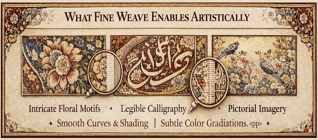 What fine weave enables artistically by rugs on net