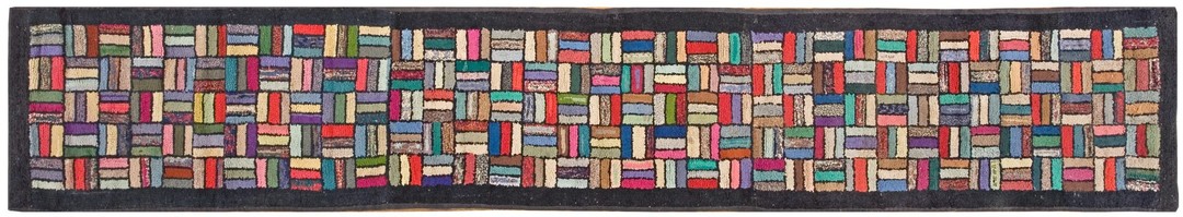 Antique american hooked rug hallway runner wool & cotton multicolor