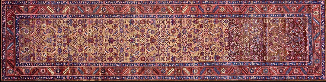 Antique tribal geometric herati pattern persian bakshaish hall runner rug