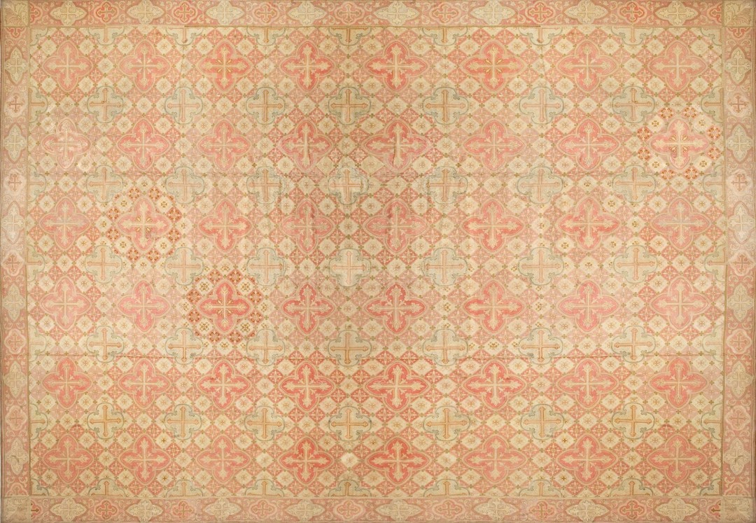 Large antique 19th century allover geometric french flatweave needlepoint carpet