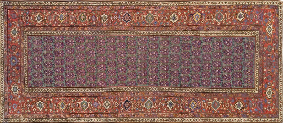 Rare green antique paisley tribal pattern northwest persian gallery rug