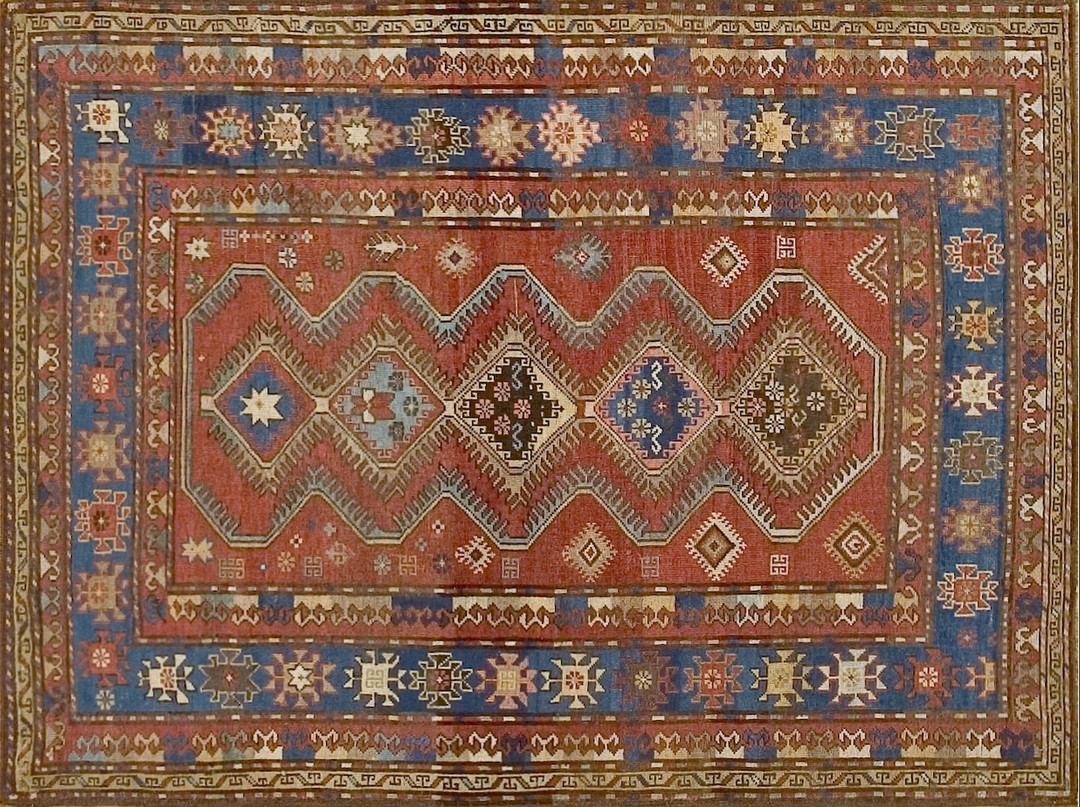 Small size rustic tribal geometric antique late 19th century caucasian kazak rug