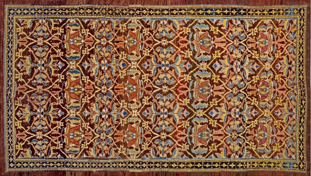 True warm brown color antique tribal floral pattern persian ziegler sultanabad rug