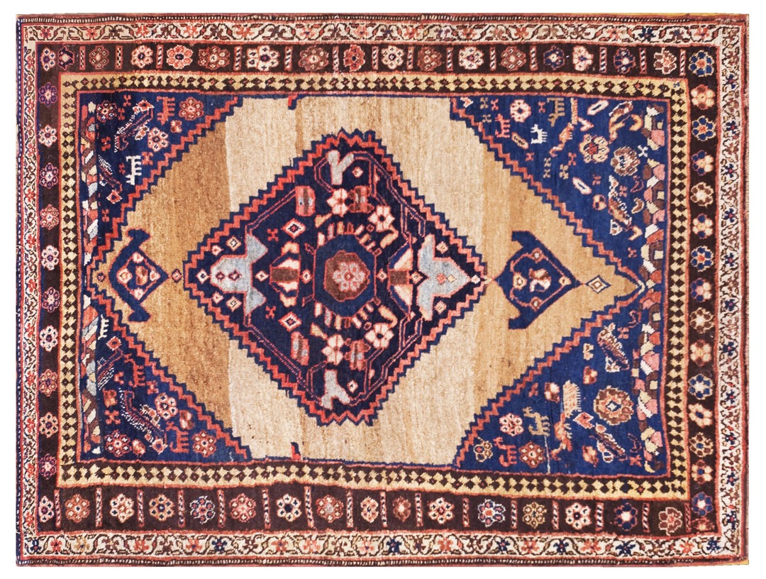 Primitive tribal antique small scatter size persian bidjar medallion rug