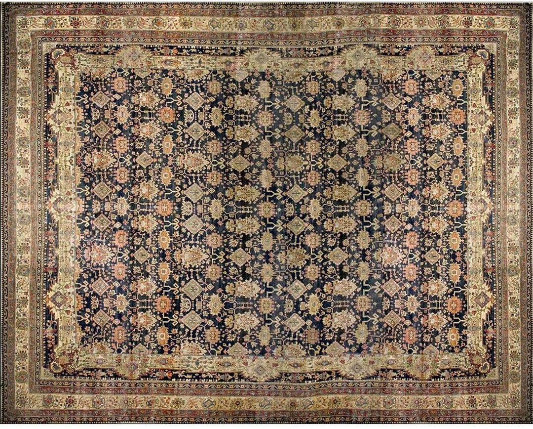 Large oversized antique fine allover blue persian kerman carpet