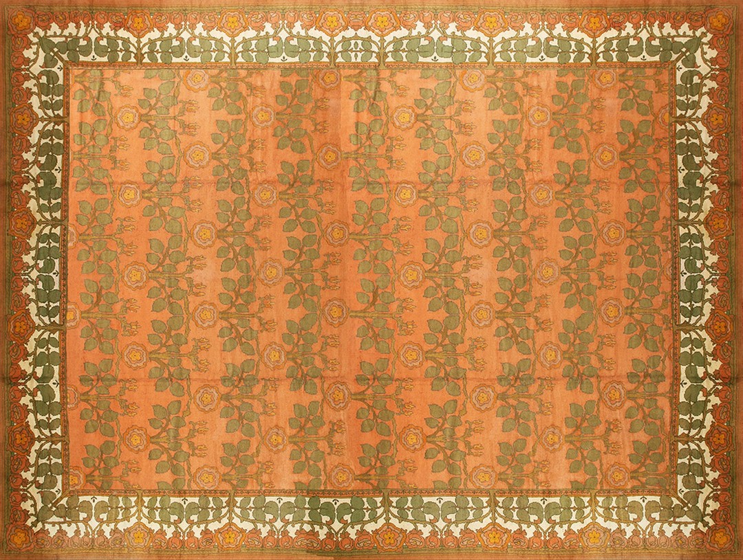 Large oversized coral antique classic arts & crafts design irish donegal carpet by cfa voysey