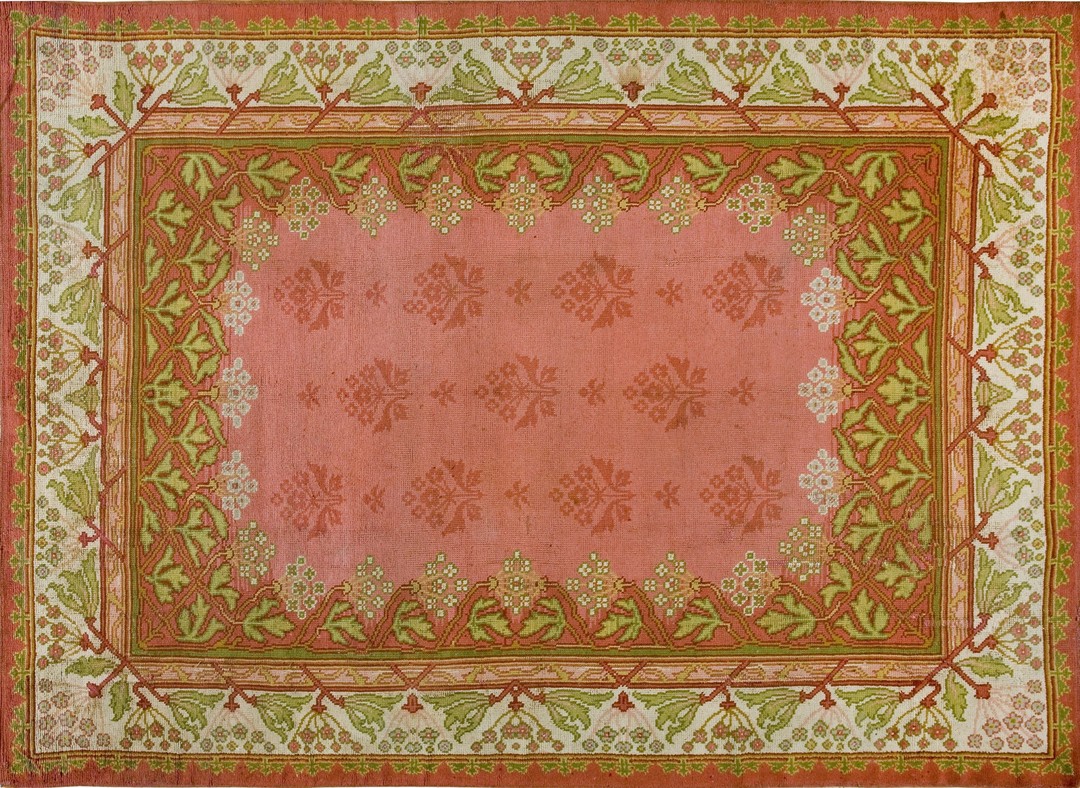 Light pink color room size antique irish donegal arts and crafts design rug