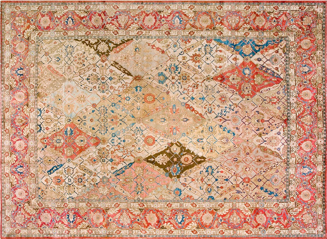 Fine floral ivory background antique room size persian garden design tabriz rug