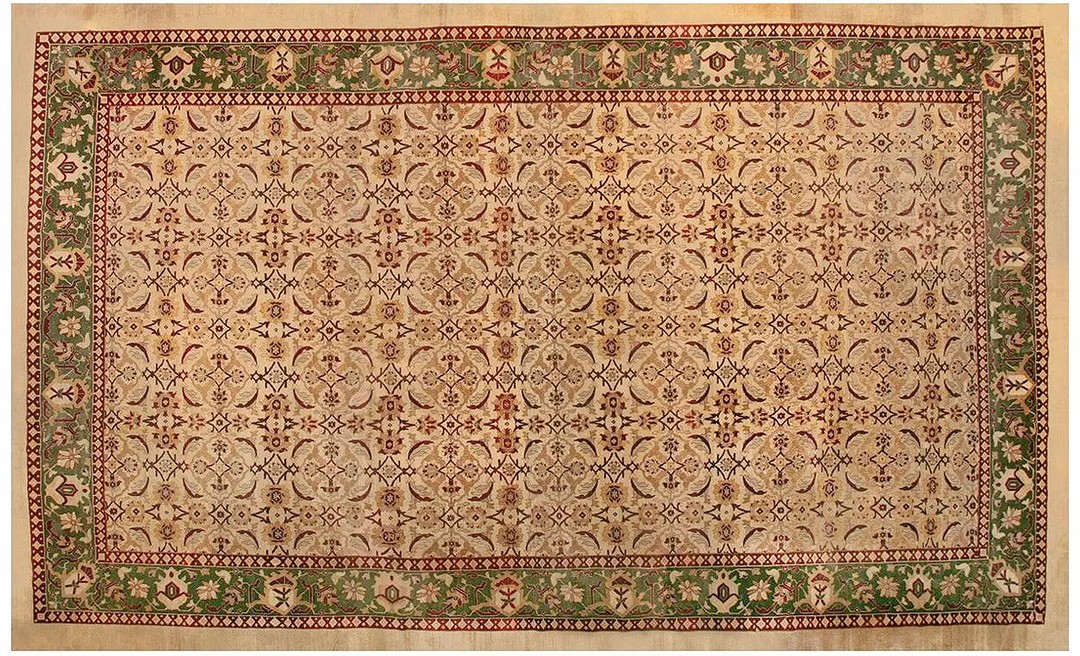 Ivory antique 19th century large size allover floral herati design indian amritsar carpet