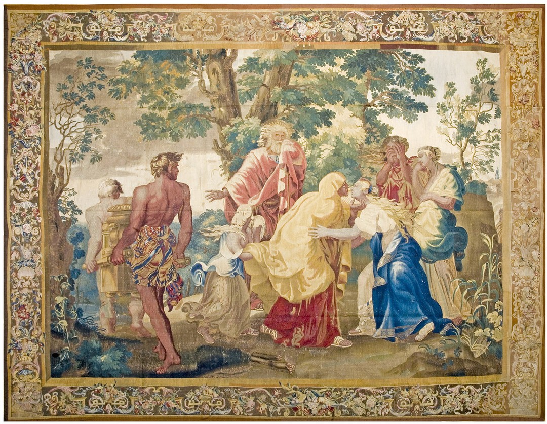 Romantic antique flemish tapestry from belgium