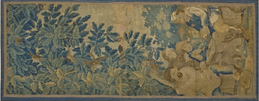 Antique tapestry flander flat weave rug