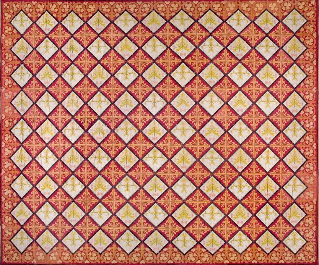 Rustic red antique flatwoven geometric french fleur de lis design needlepoint carpet