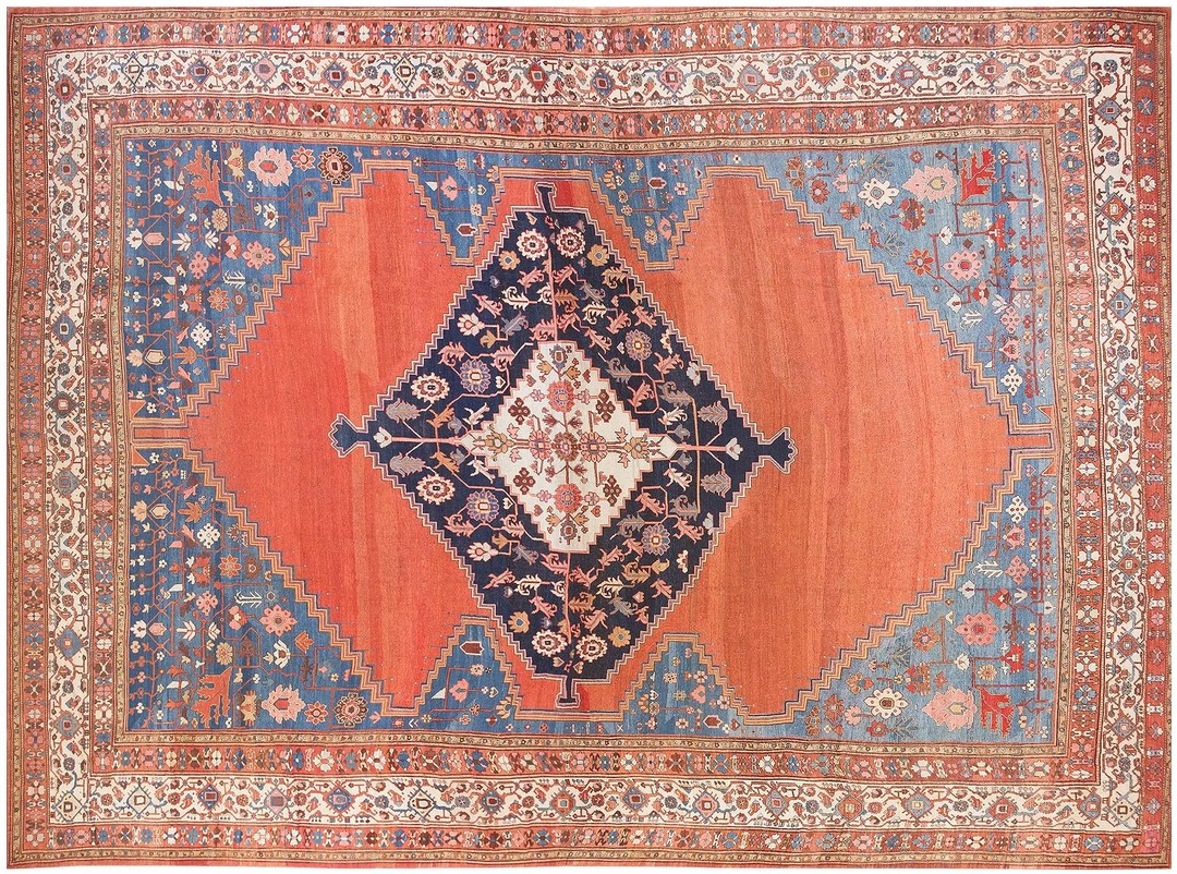 Oversized antique 19th century open field tribal geometric medallion persian bakshaish carpet