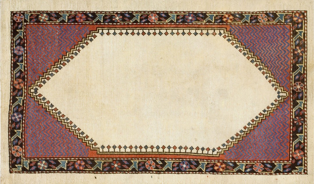 Antique tribal open solid ivory field small 19th century persian bakshaish rug