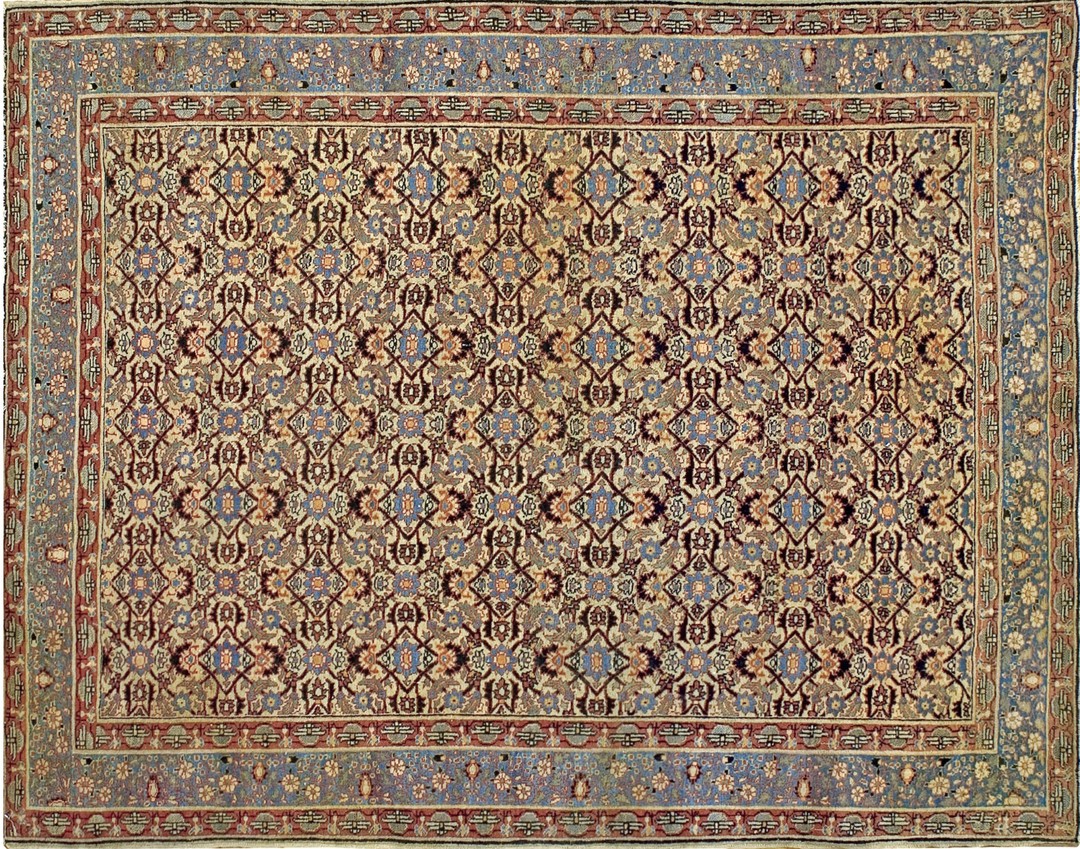 Fine weave antique ivory persian tabriz small scatter size wool pile rug