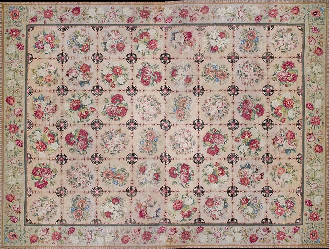 Antique victorian style european roses design oversized english needlepoint rug