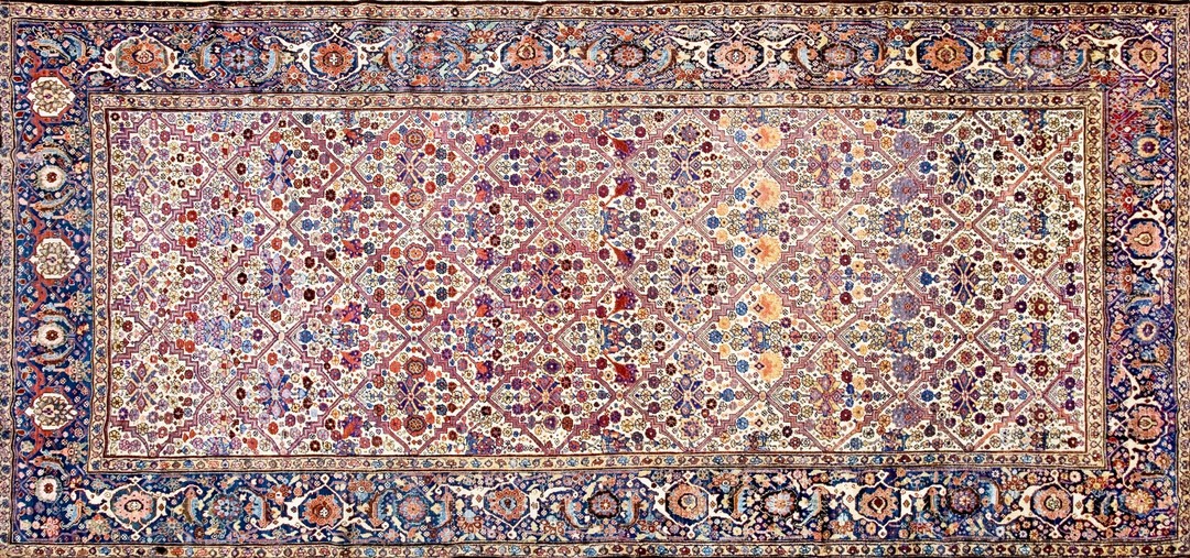 Antique 19th century ivory tribal nw persian bakshaish garden design gallery carpet