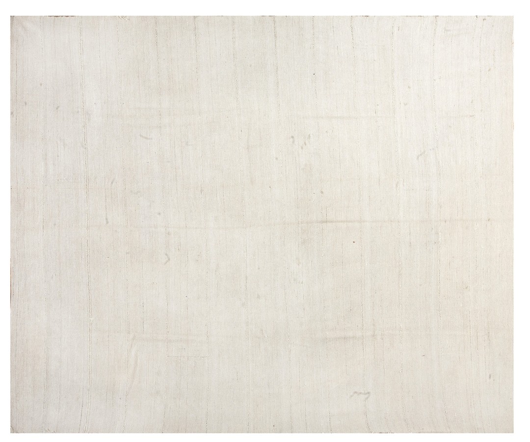 Hand knotted pile ivory beige cream white flat woven kilim wool antique 1940s allover geometric rug