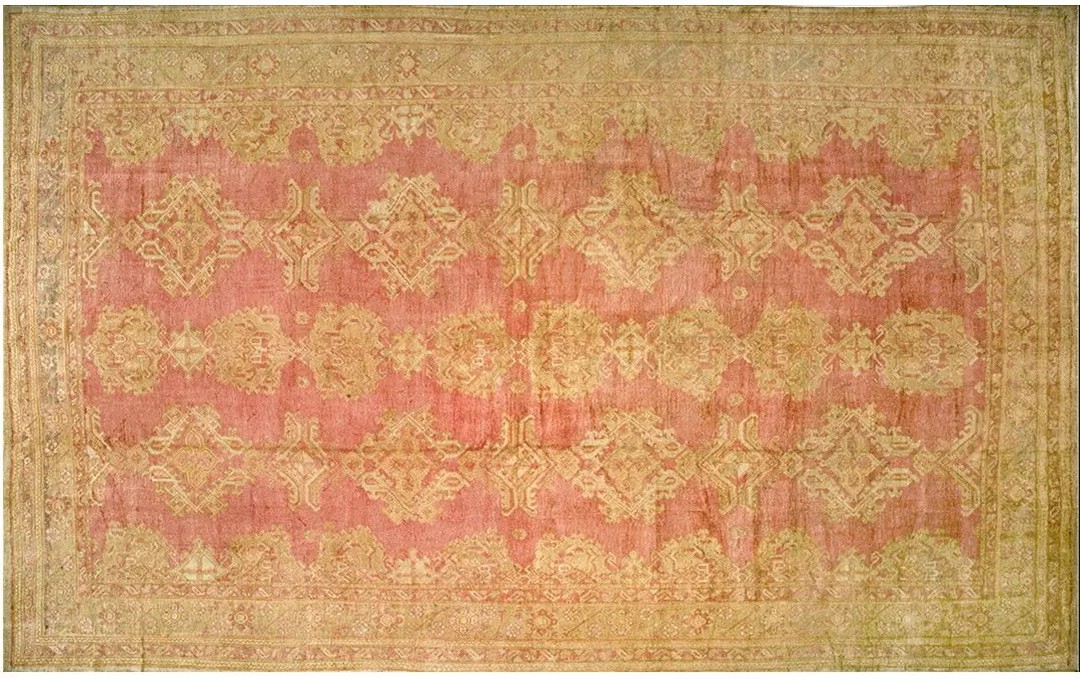 Soft pink rose color tribal large scale allover design oversized antique turkish oushak rug