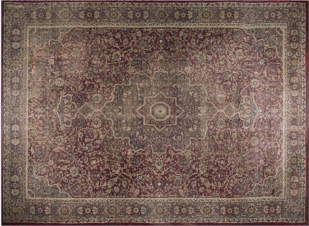 Antique large wool coral / salmon pink hand knotted pile rug