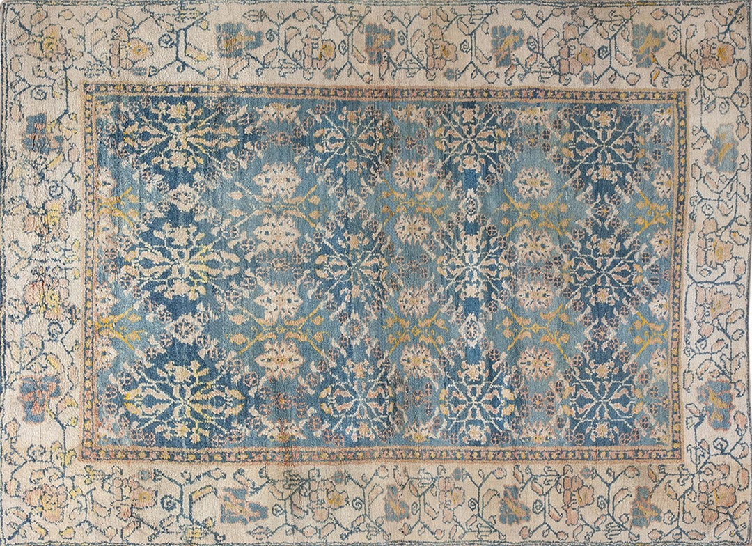 Small tribal geometric antique indian blue and white cotton agra carpet