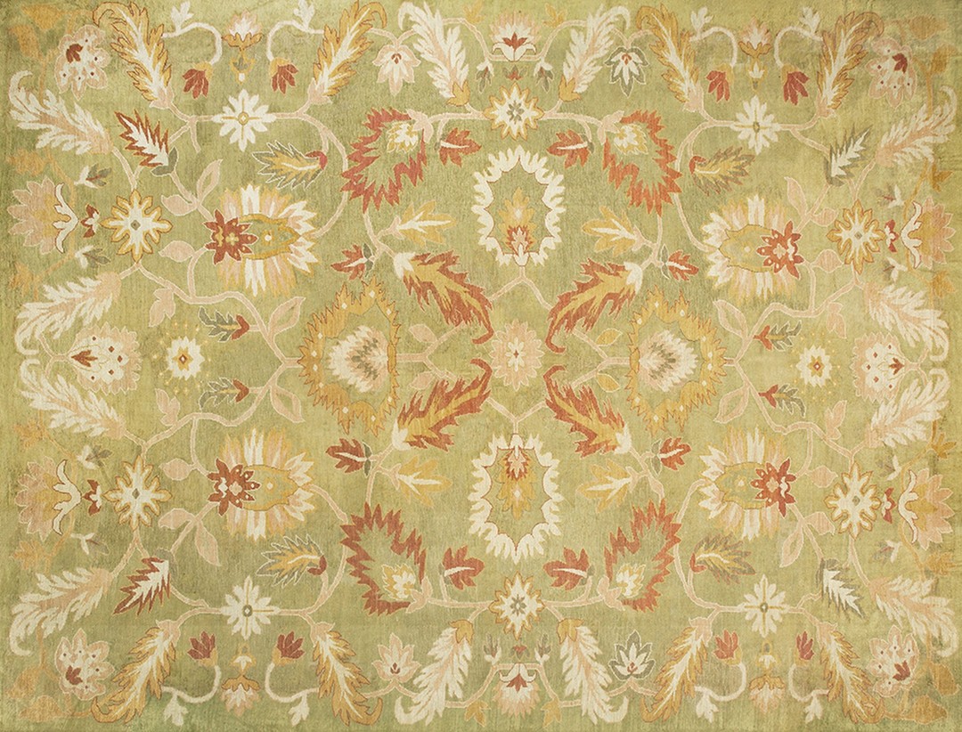 Antique large size allover big scale tribal floral pattern green turkish oushak rug