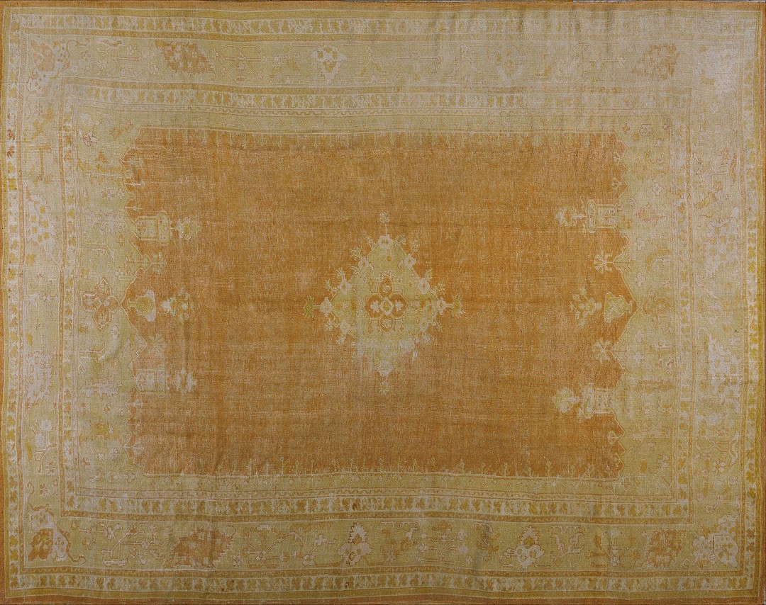 Antique floral medallion wool hand knotted pile coral / salmon pink 1890s rug