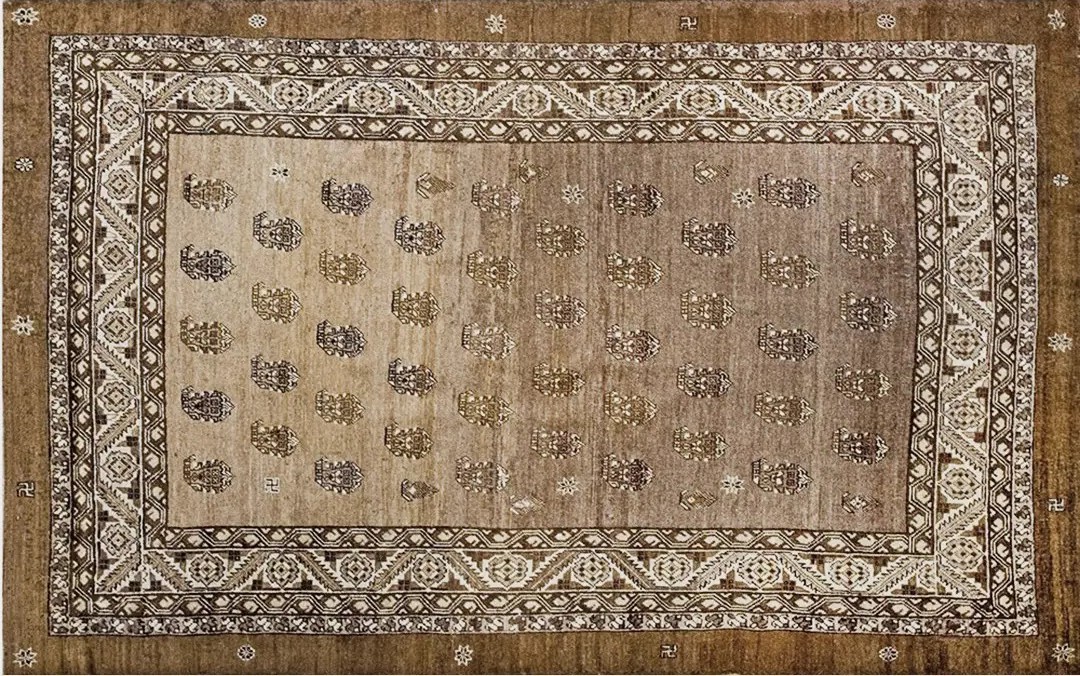 Gray antique tribal paisley pattern mid 19th century persian bakshaish rug