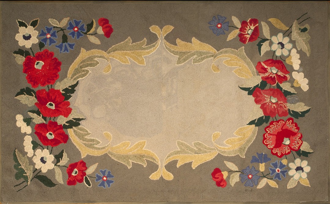 Gray and cream color minimalist solid open field antique small american hooked rug