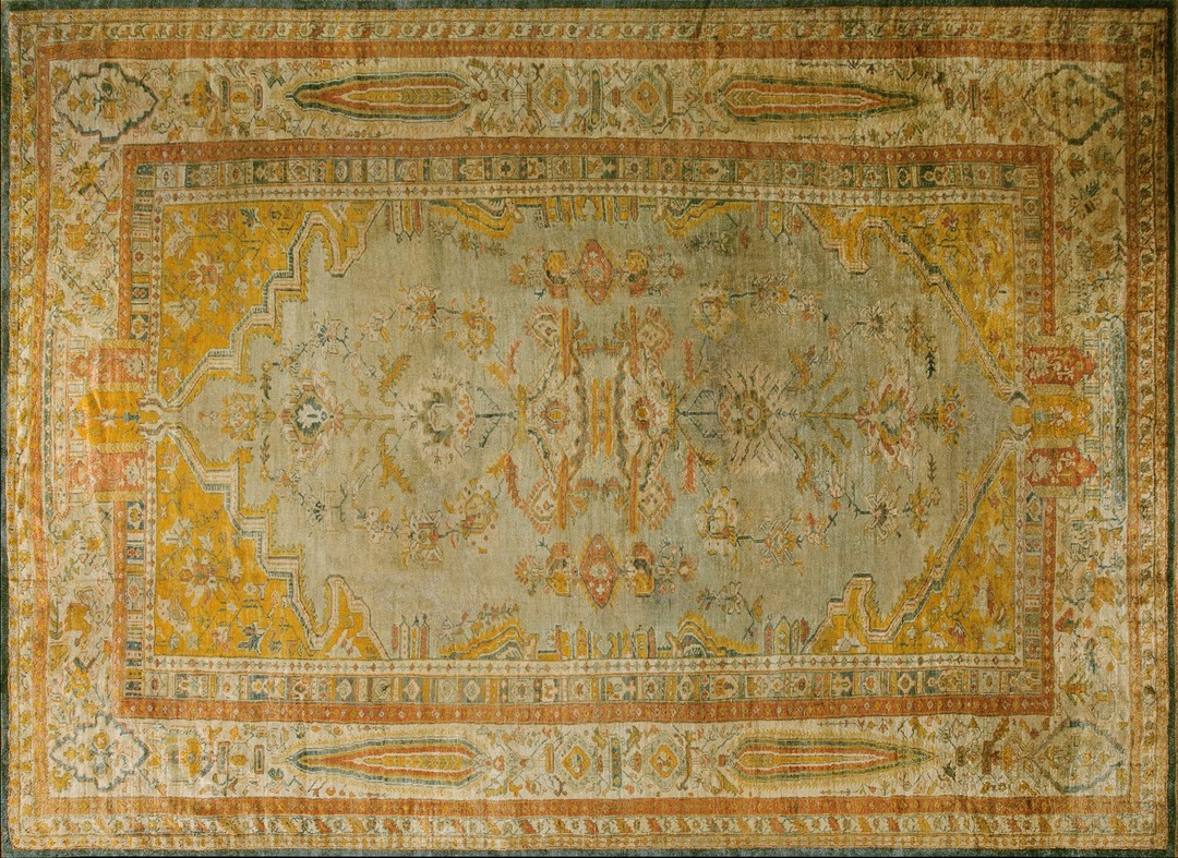 Large size tribal antique light color luxurious turkish angora oushak rug