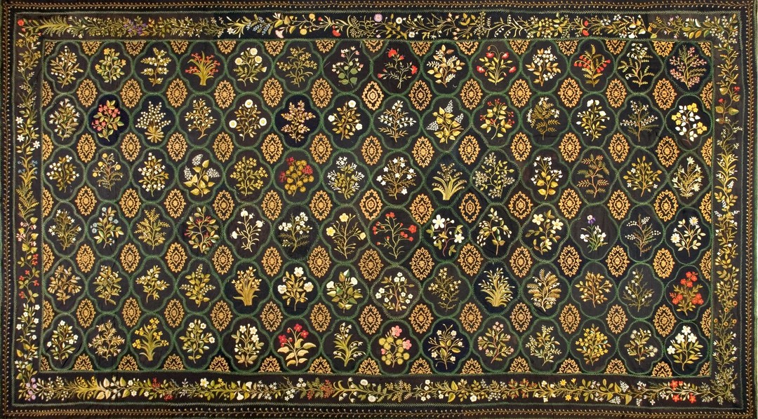 Large size charcoal color antique floral english flat weave needlepoint carpet