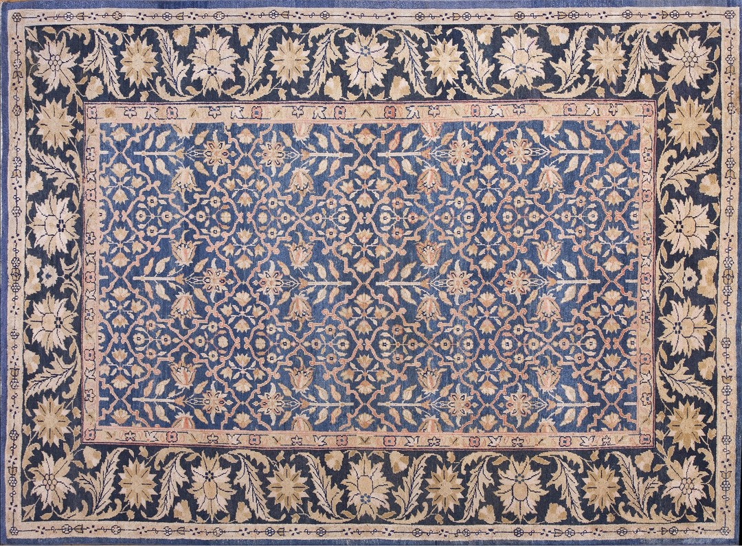 Blue floral trellis lattice design antique room size indian agra carpet