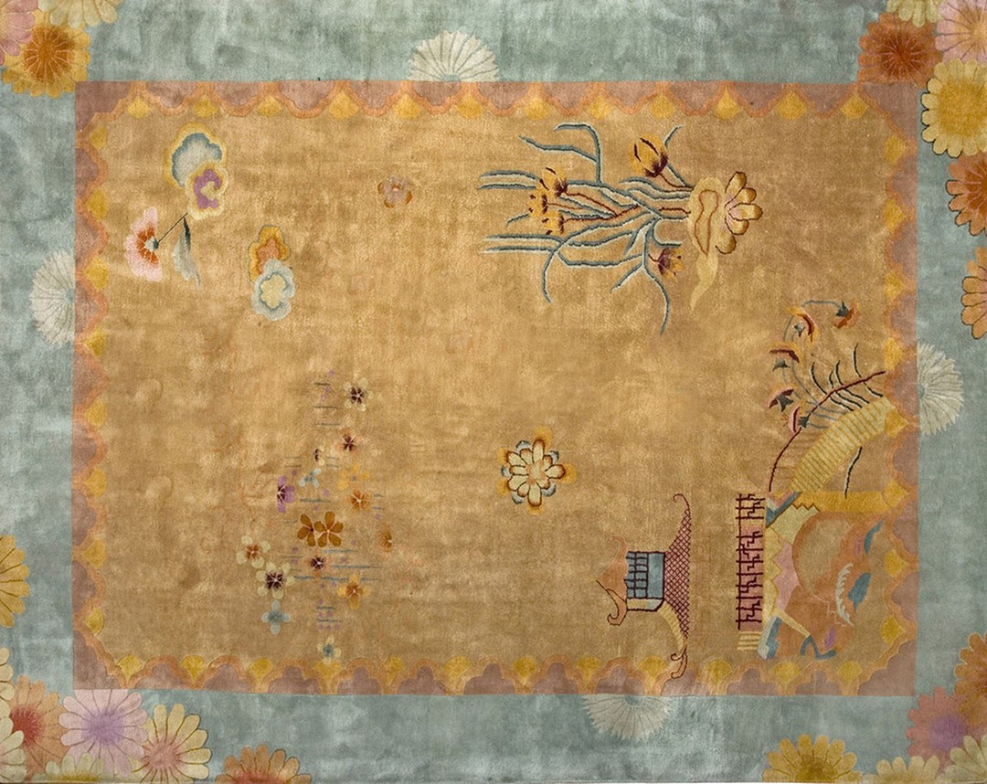 Soft decorative color antique calming chinese art deco rug