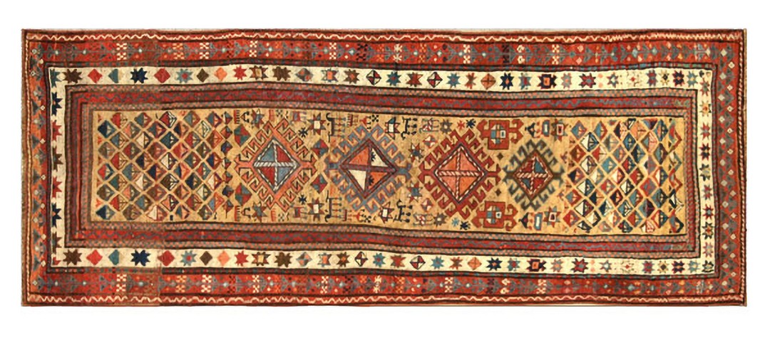 Antique caucasian - ganjeh hallway runner wool yellow rug