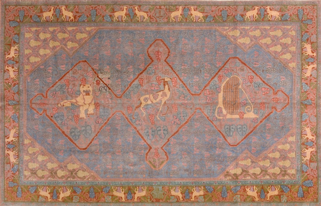 Artistic art nouveau animal design room size antique israeli marbediah rug