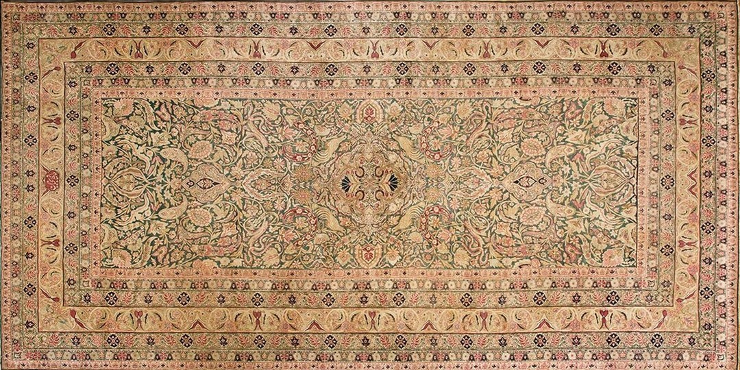 Very fine weave late19th century antique oversized floral persian kerman lavar carpet