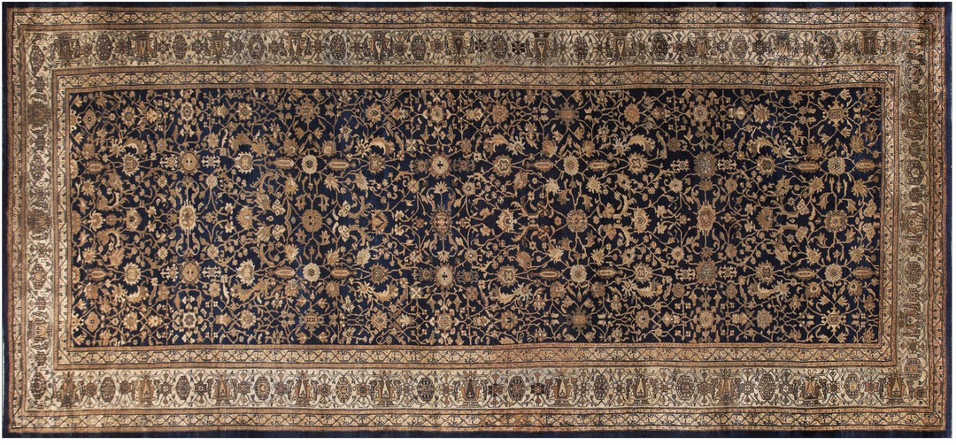 Antique malayer large wool blue hand knotted pile rug