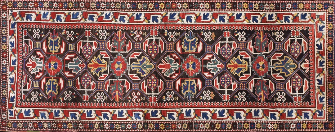 Late 19th century graphic antique tribal geometric caucasian kazak rug