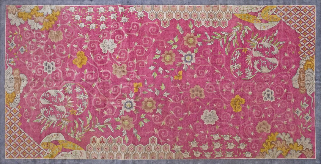 Antique large chinese - art deco chinese knotted rug