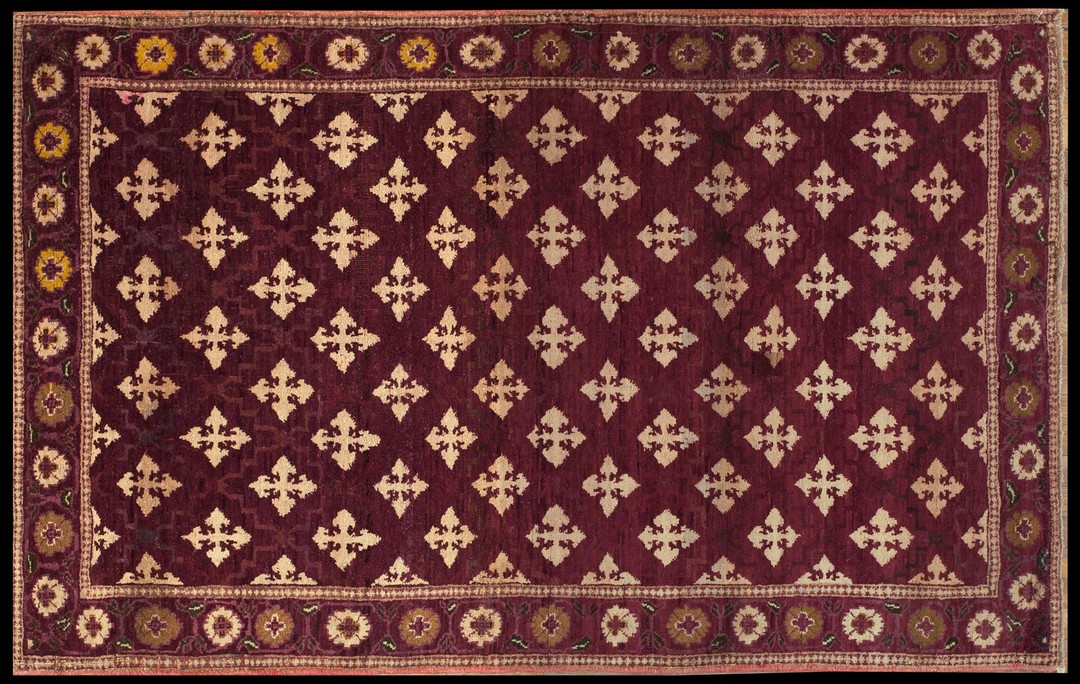 Deep burgundy wine red color antique 4 pointed star indian small wool agra rug