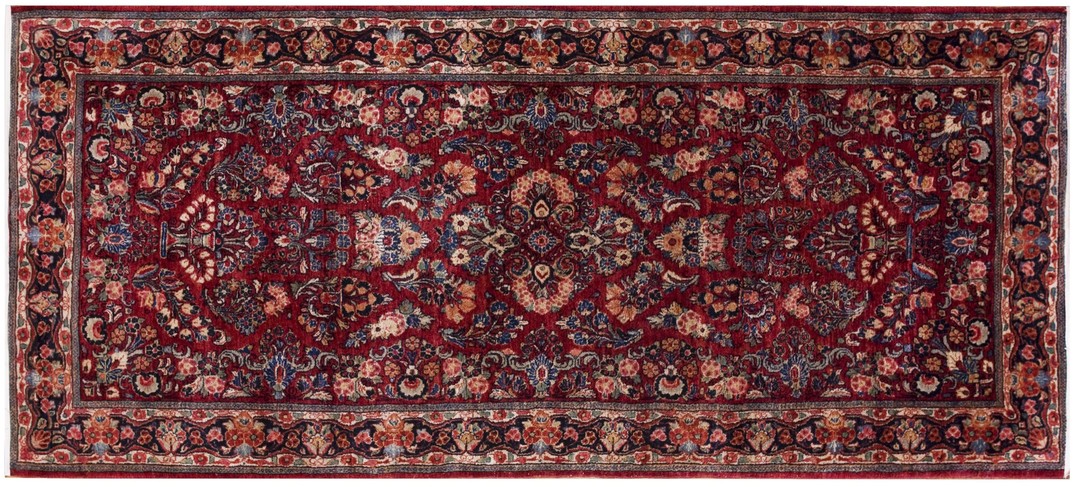 Antique sarouk hallway runner wool coral rug