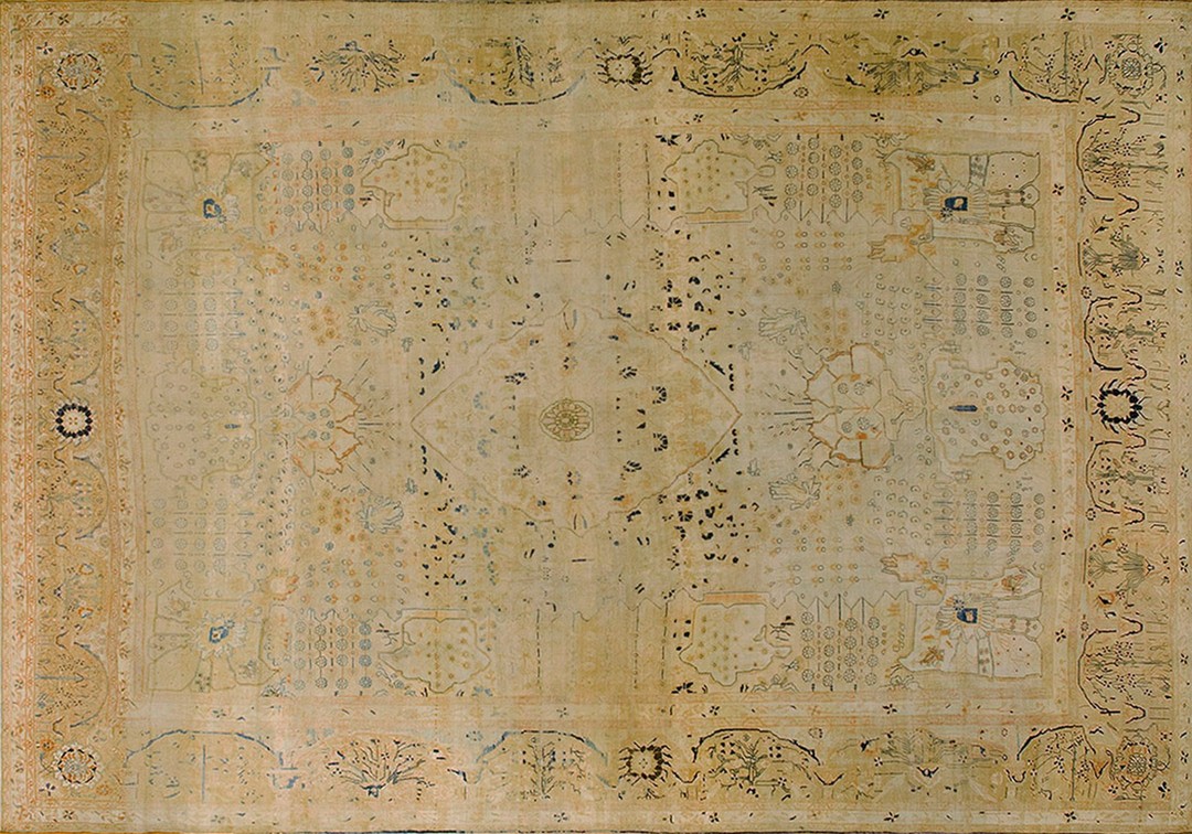 Rare light ivory color fine antique floral 19th century persian mohtashem kashan carpet