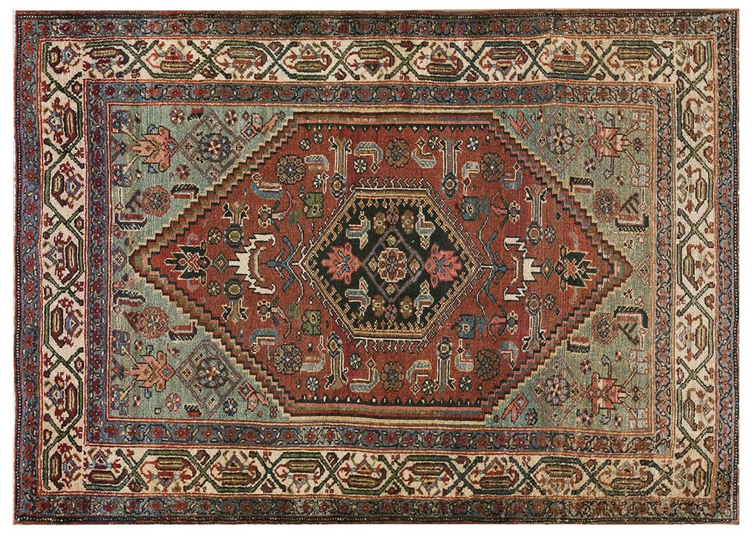 Antique malayer small scatter size wool rug