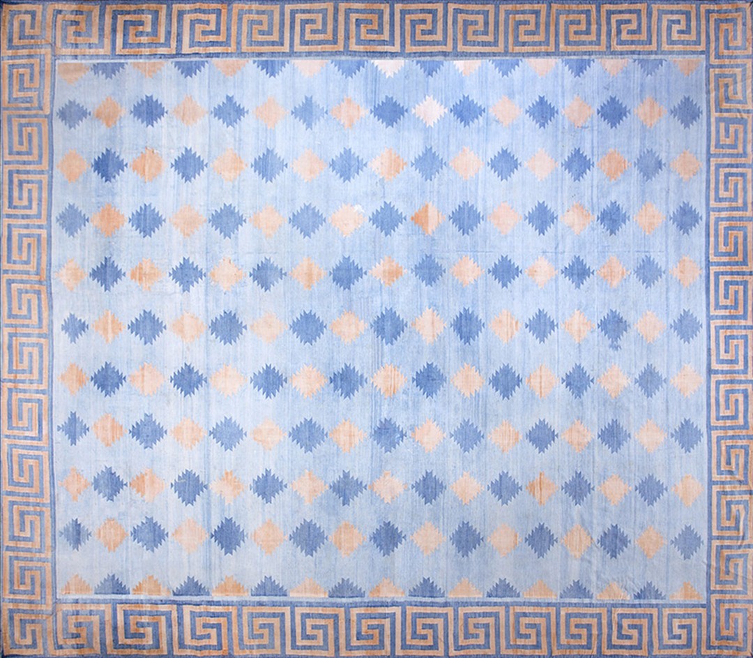 Large size square shape geometric mid century modern design cotton dhurrie flatweave rug