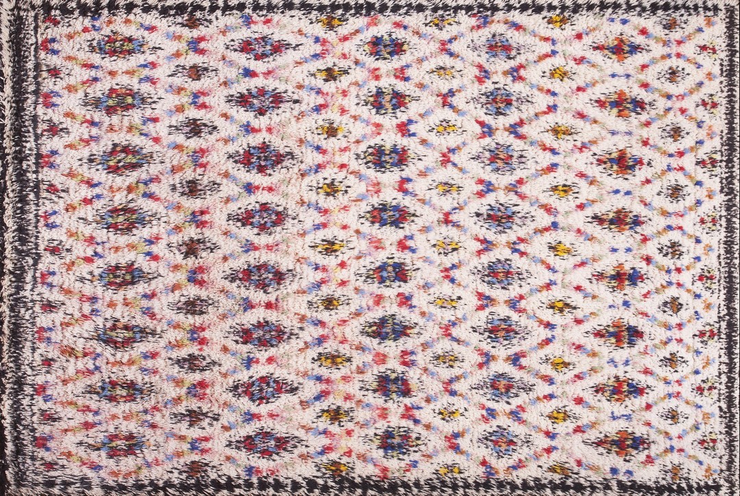 Vintage rabat tribal diamon pattern berber moroccan ivory color shaggy rug